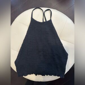 Free People Black Ribbed Halter Crop Top